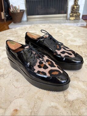 Högl Patent Leather & Leopard Pony Hair Platform Oxfords – EU 41 / UK 8